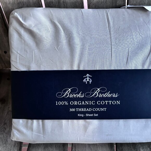 BROOKS BROTHERS Organic Cotton Gray KING SIZE Sheet Set - ORGANIC COTTON